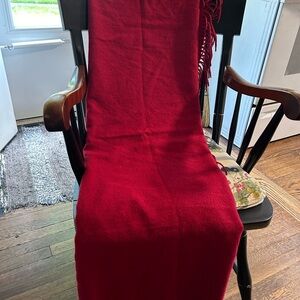 Ralph Lauren Red alpaca throw, 5’x6’ plus fringe. Lightweight and warm.